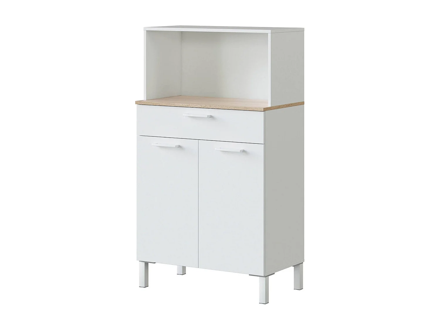 Armoire polyvalente normande, buffet de cuisine 2 portes, armoire auxiliaire polyvalente, armoire moderne, 72x40h126 cm, blanc et chêne