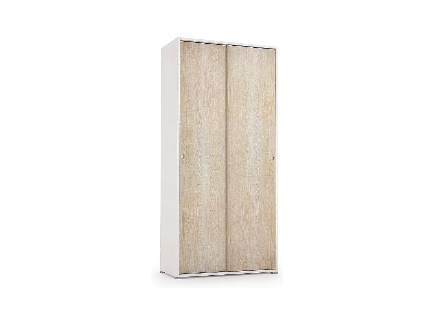 Armoire Dalia, armoire avec 2 portes coulissantes et 4 étagères, mobilier de chambre polyvalent moderne, 100% Made in Italy, 90x45h195 cm, Chêne et Blanc
