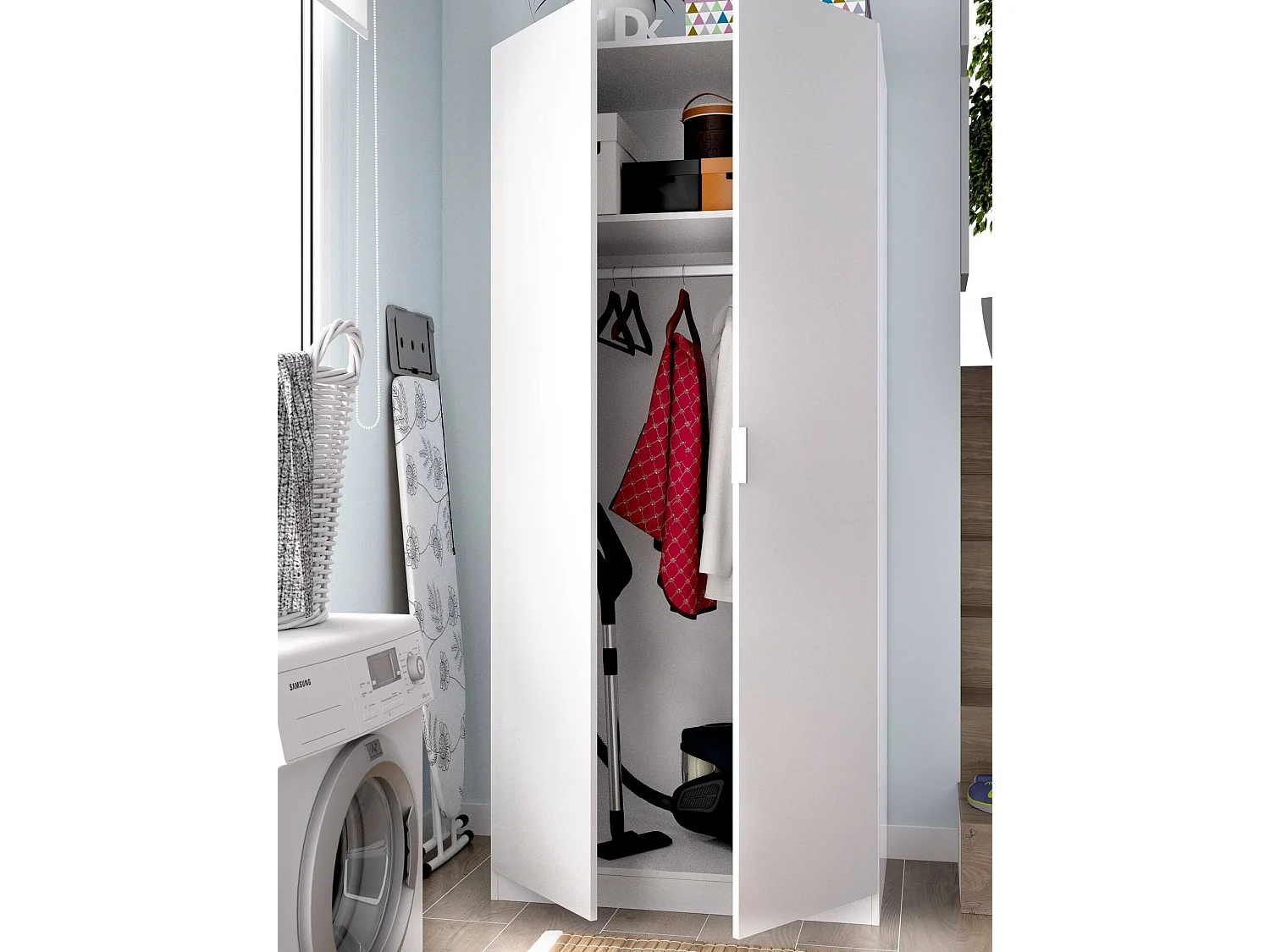 Giovo Armoire, Cintre pour chambre à coucher, Armoire avec 2 portes battantes, 81x52h184 cm, Blanc