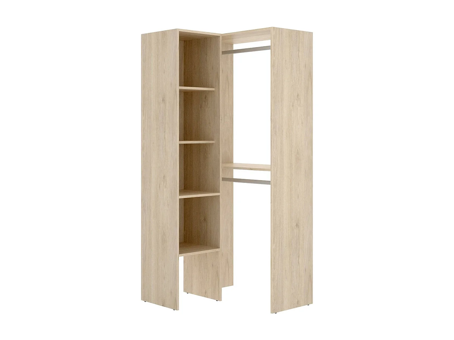 Armoire Bernina, Structure pour dressing d'angle, Cintre d'angle ouvert, 79x88h186 cm, Chêne