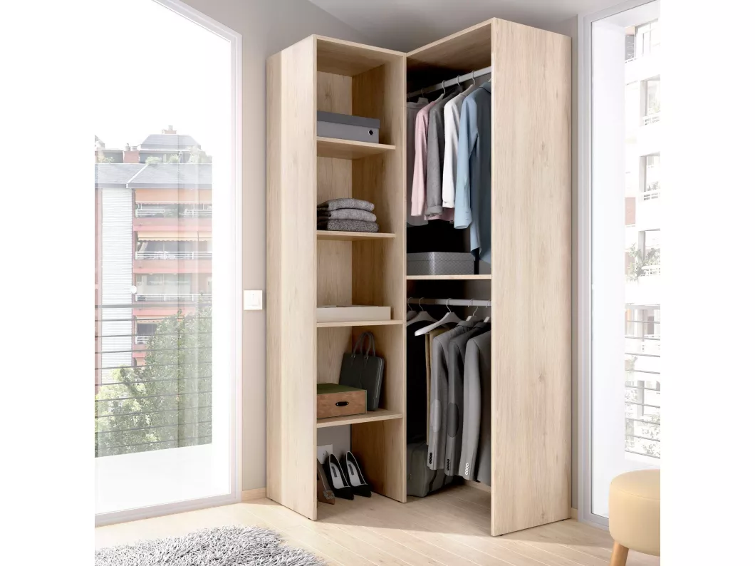 Kauf Unique Kleiderschrank Bernina, Struktur für begehbaren Eckschrank, Offene Eckgarderobe, 79x88h186 cm, Eiche