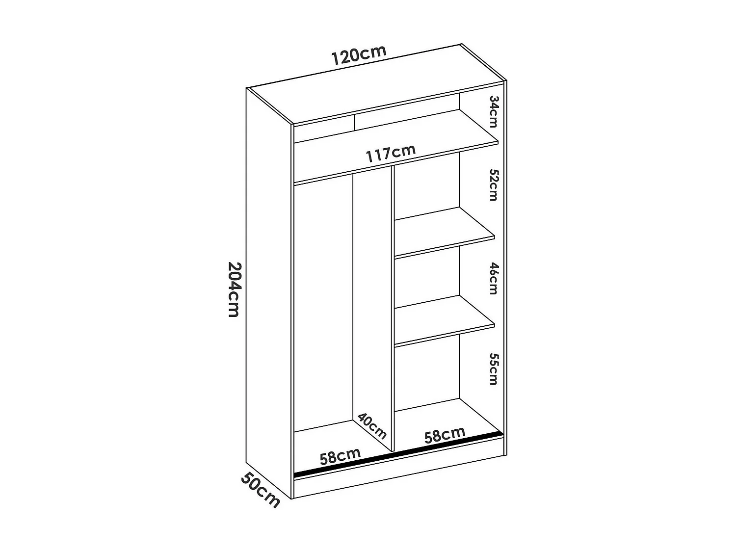 Armoire Denali, Cintre pour chambre à coucher, Armoire avec 2 portes coulissantes, 120x50h204 cm, Blanc