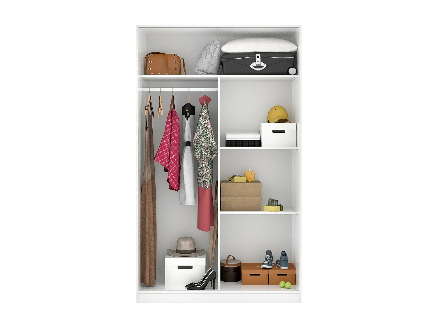 Dmora Kast 2 Deuren Denali 50x204h cm Glanzend Wit Kledingrek 4 Planken, Slaapkamerkast 2 Deuren