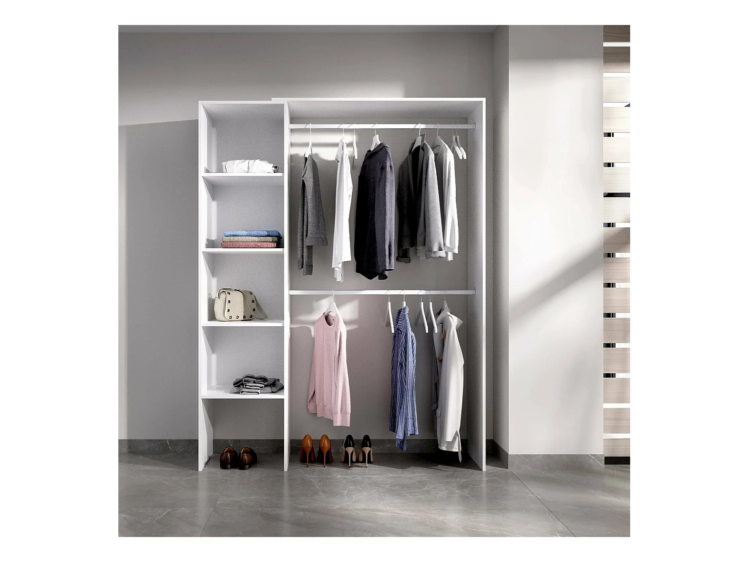 Armoire Makalu, Structure pour dressing, Cintre ouvert, 140x40h187 cm, Blanc