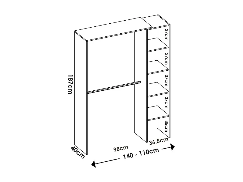 Armoire Makalu, Structure pour dressing, Cintre ouvert, 140x40h187 cm, Blanc