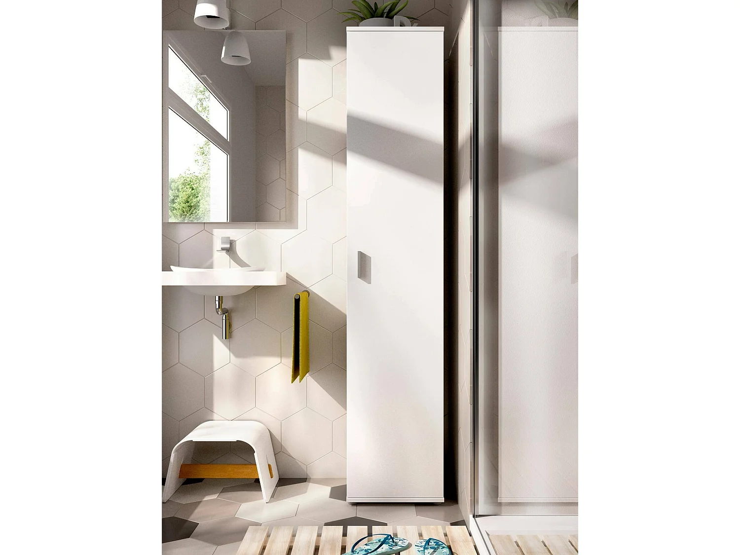 Armoire polyvalente Lagalb, Armoire de rangement multifonctionnelle, Armoire polyvalente haute avec 1 porte, 39x35h190 cm, Blanc