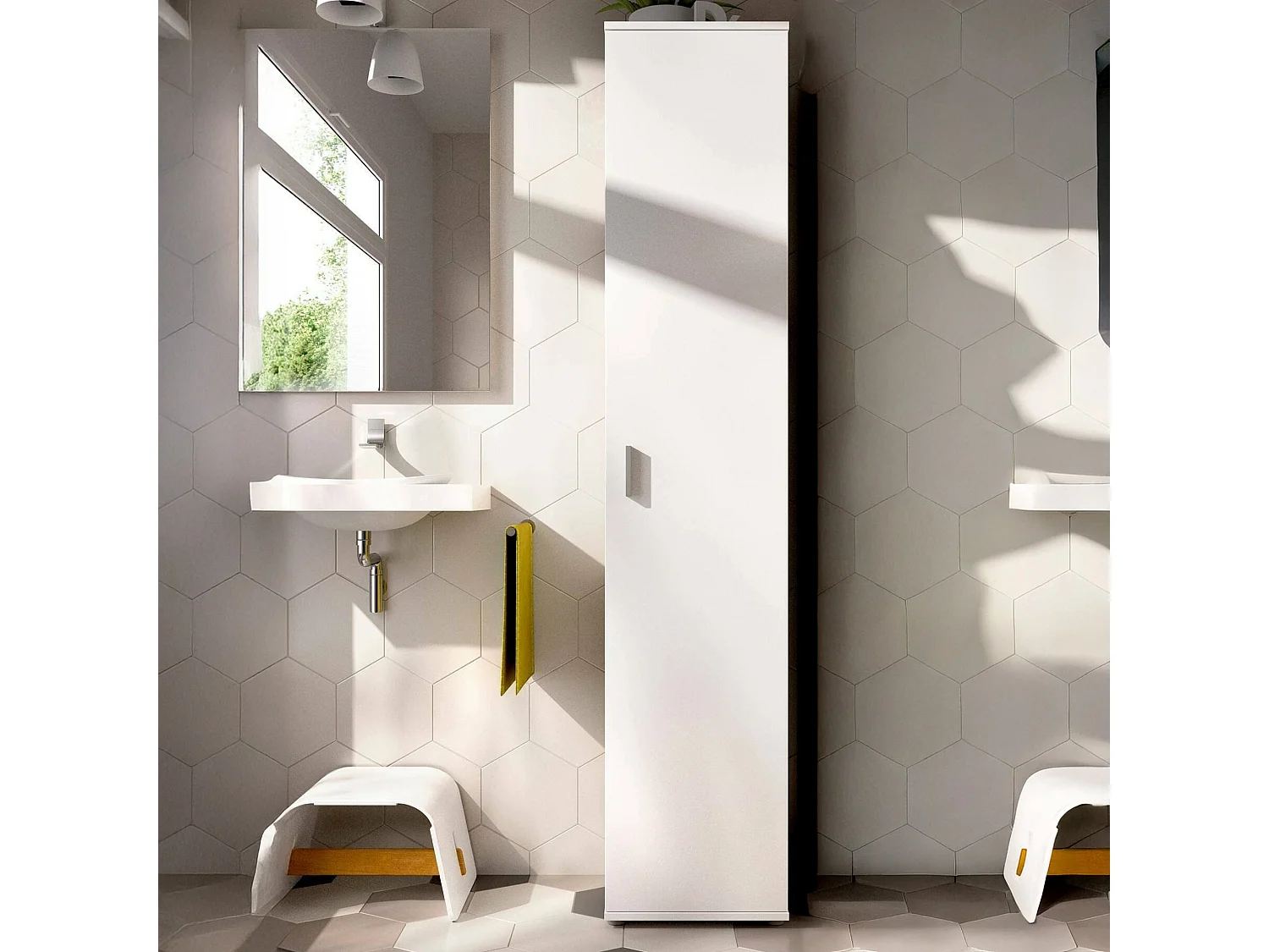 Armoire polyvalente Lagalb, Armoire de rangement multifonctionnelle, Armoire polyvalente haute avec 1 porte, 39x35h190 cm, Blanc