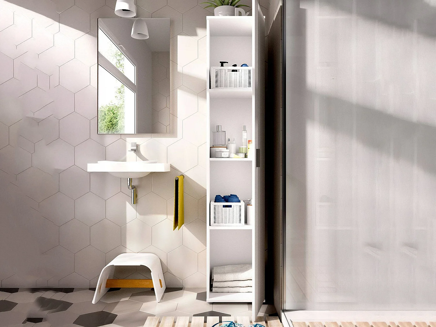 Armoire polyvalente Lagalb, Armoire de rangement multifonctionnelle, Armoire polyvalente haute avec 1 porte, 39x35h190 cm, Blanc