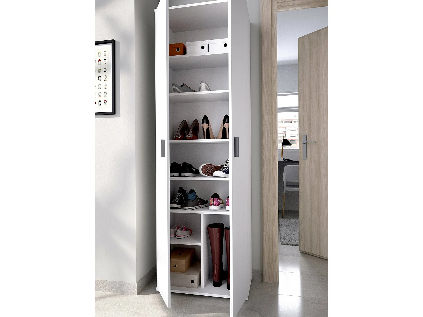 Armoire polyvalente Suretta, Unité de rangement multifonctionnelle, Armoire avec 2 portes, 61x35h190 cm, Blanc