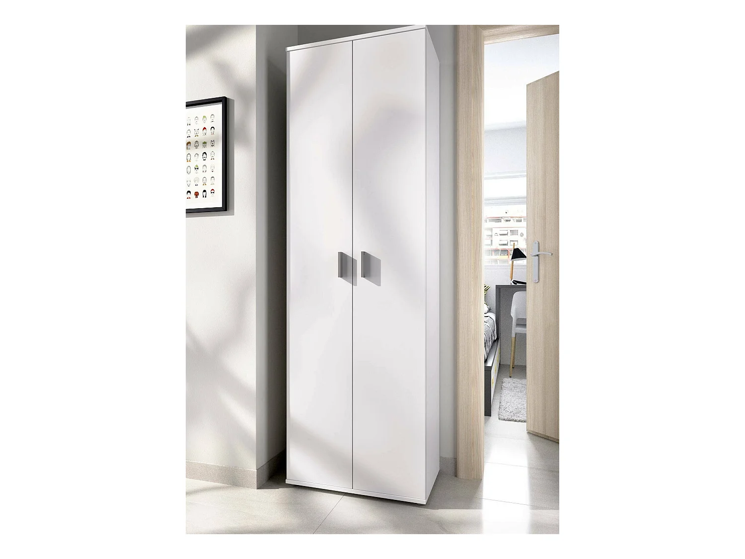 Armoire polyvalente Suretta, Unité de rangement multifonctionnelle, Armoire avec 2 portes, 61x35h190 cm, Blanc