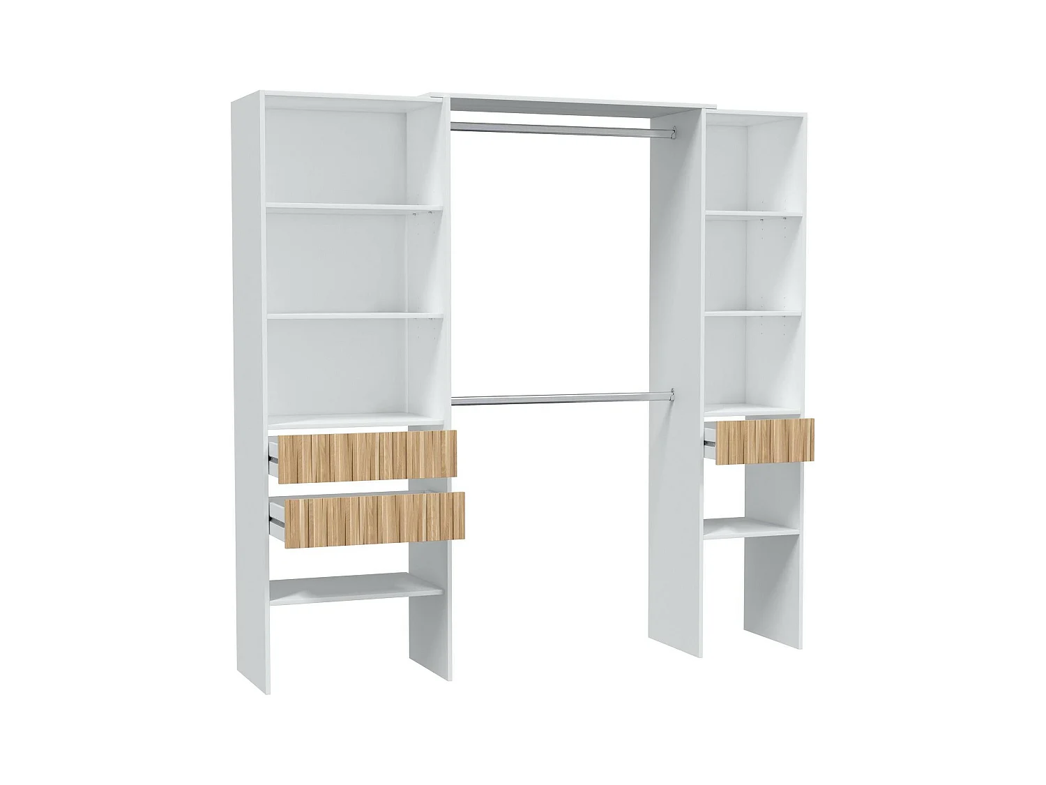 Armoire Worland, Meubles de chambre à coucher, Armoire à vêtements avec étagères et 3 tiroirs, 196x40h187 cm, Blanc et Chêne