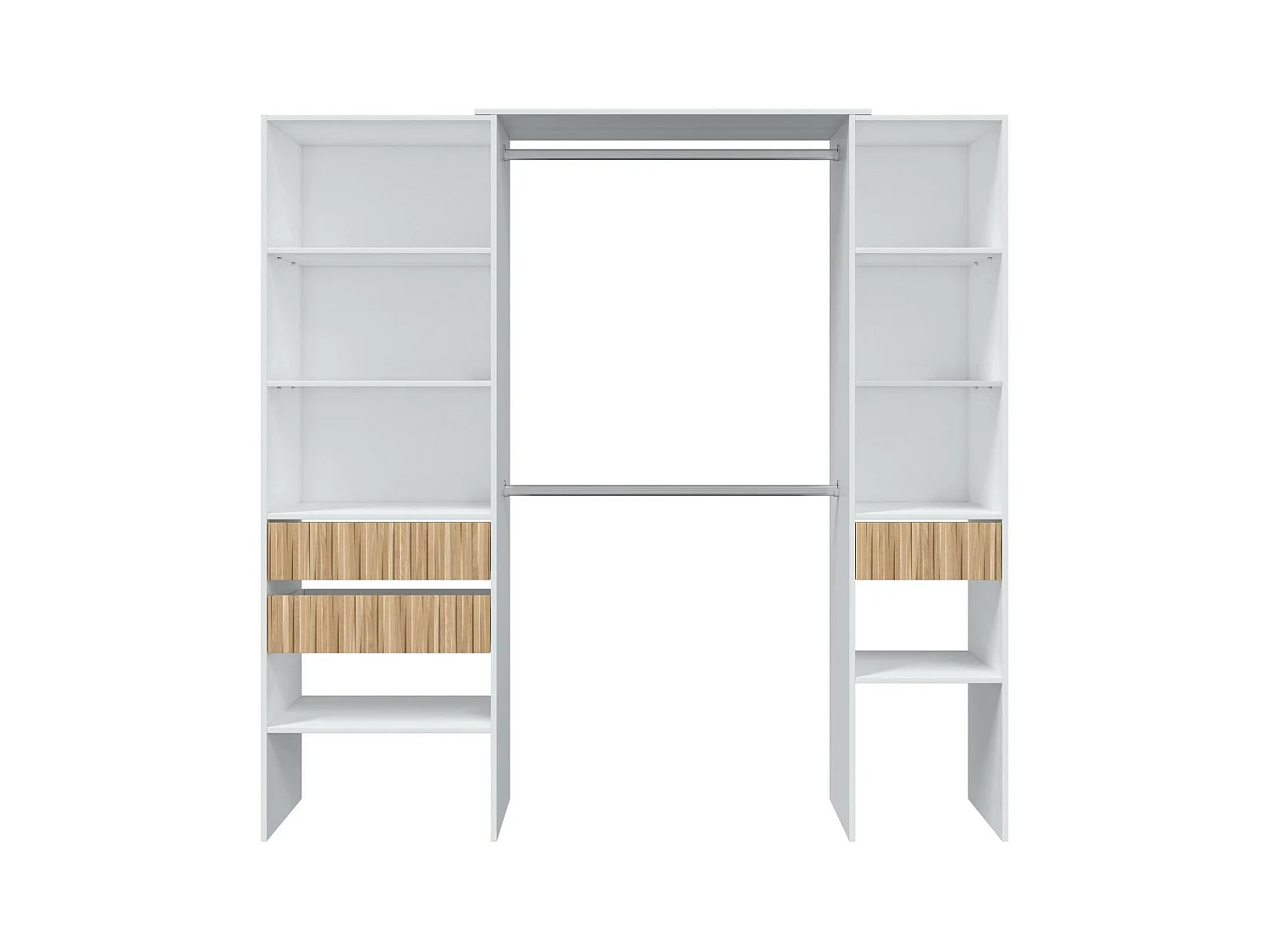 Armoire Worland, Meubles de chambre à coucher, Armoire à vêtements avec étagères et 3 tiroirs, 196x40h187 cm, Blanc et Chêne