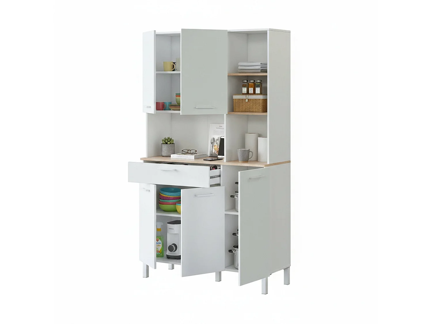 Armadio Multiuso Grande Abbaio, un Cassetto, 40x186h cm Bianco