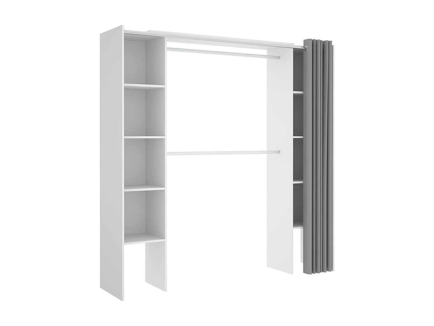 Armário Manaslu, Estrutura para guarda-roupa, Cabide extensível aberto, 180x50h205 cm, Branco e Cinza