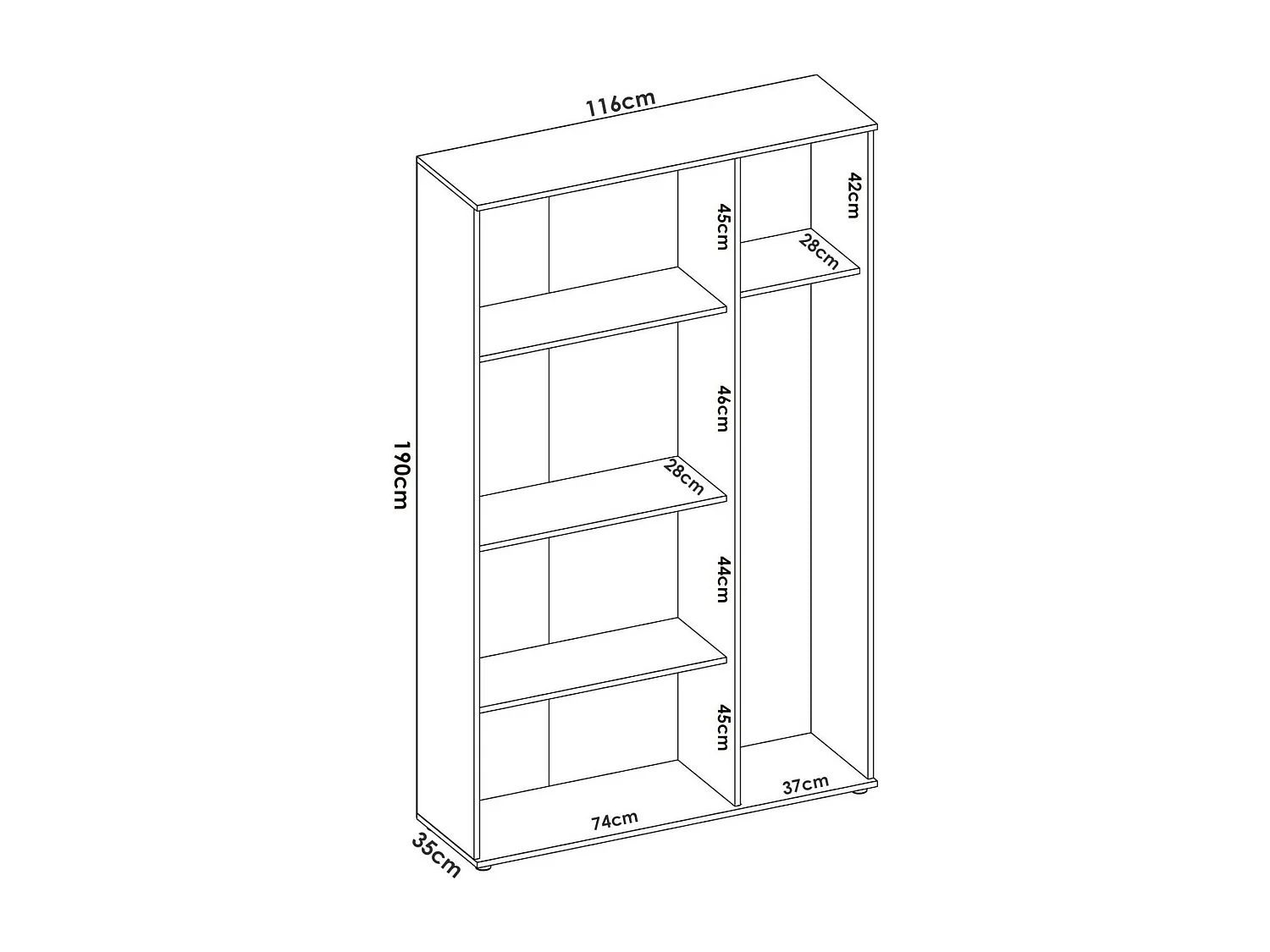 Armoire polyvalente Sillano, Armoire porte-balai multifonctionnelle, armoire 3 portes, 116x35h190 cm, Blanc