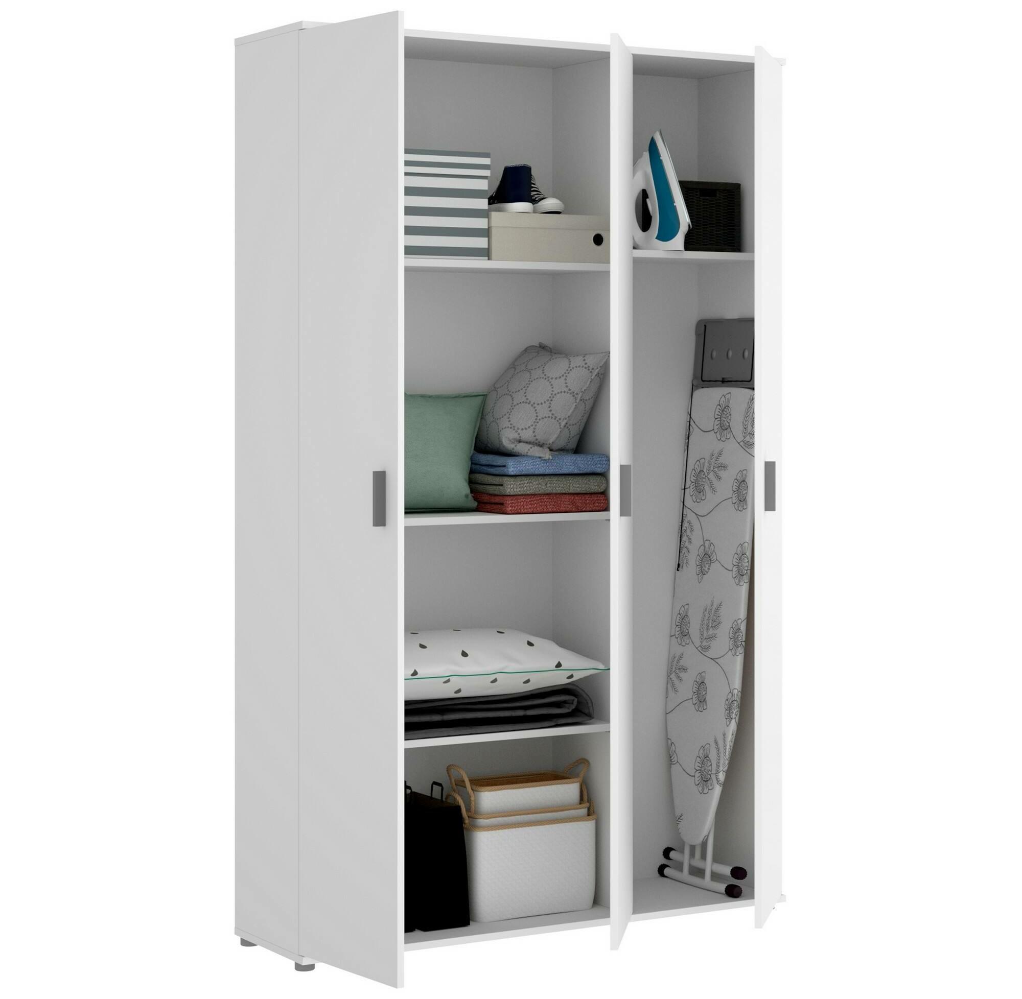 Armario Multiusos Sillano, Porta escobas multifuncional, Armario con 3  puertas, 116x35h190 cm, Blanco