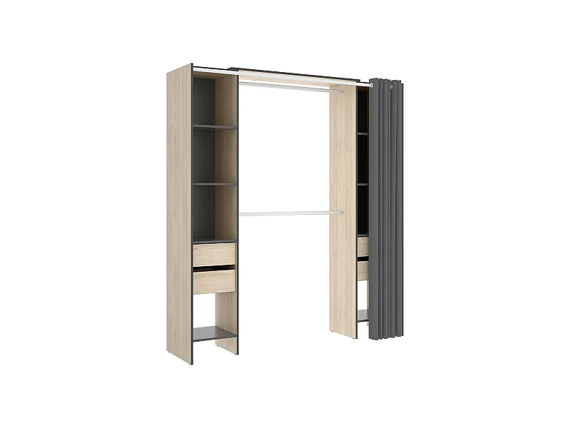 Armario Resegone, Estructura para vestidor, Perchero abierto, 180x50h205 cm, Roble y Antracita