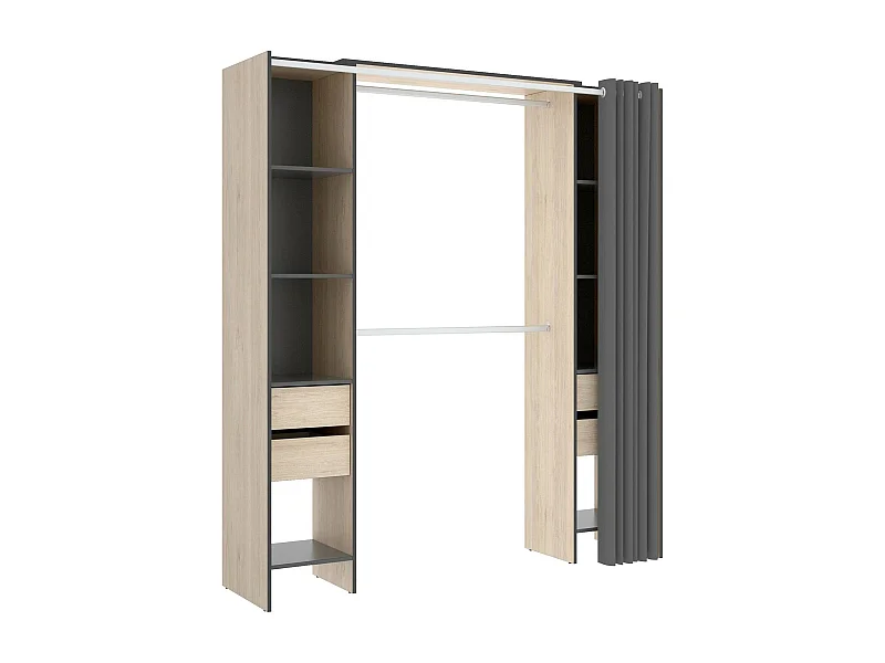 Armoire Resegone, Structure pour dressing, Cintre ouvert, 180x50h205 cm, Chêne et Anthracite