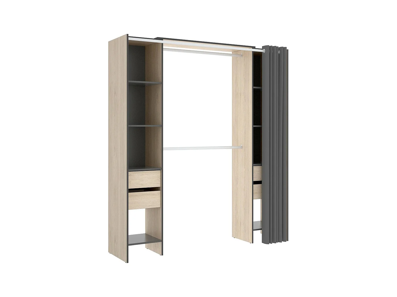 Armoire Resegone, Structure pour dressing, Cintre ouvert, 180x50h205 cm, Chêne et Anthracite
