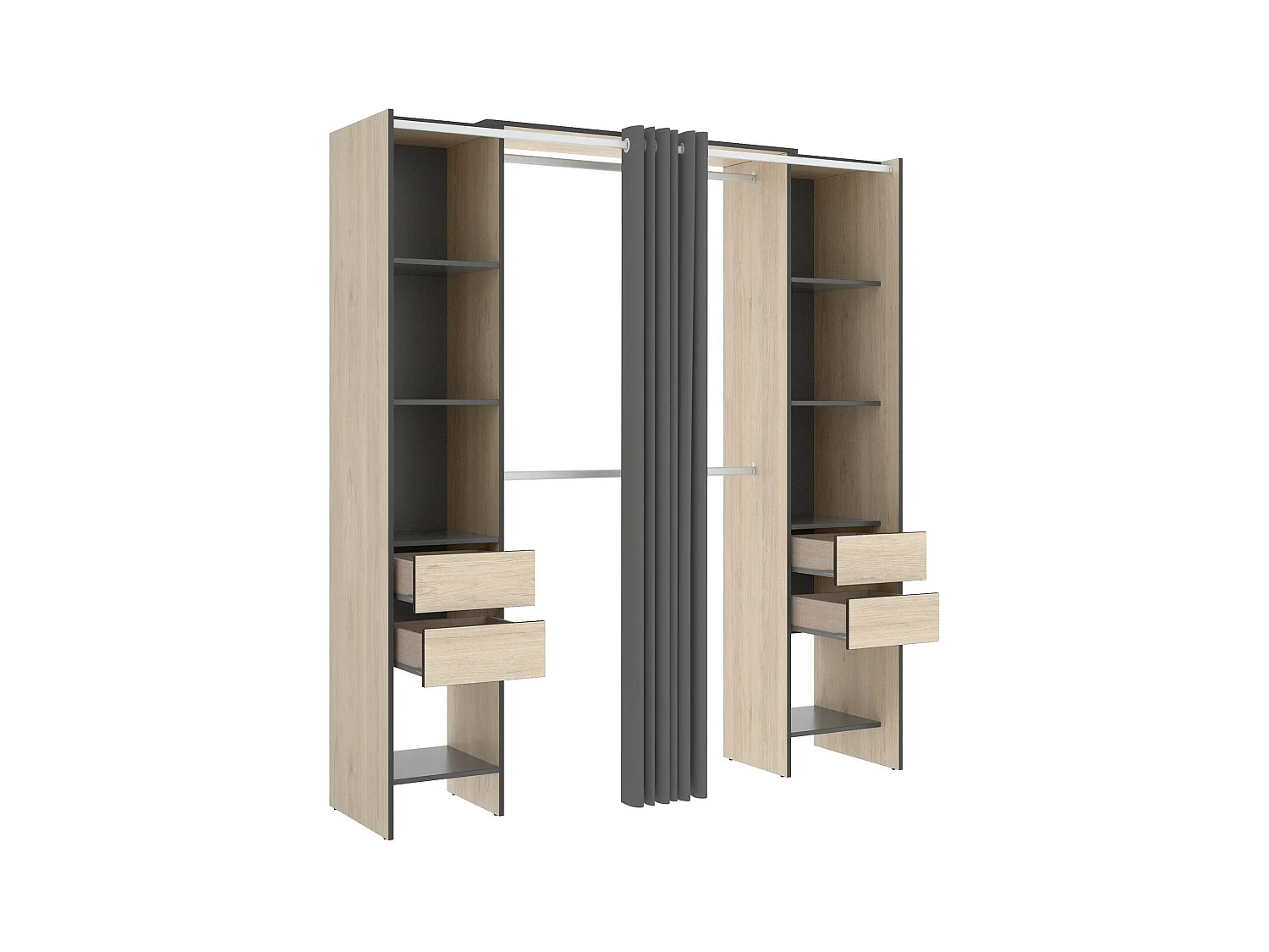 Armoire Resegone, Structure pour dressing, Cintre ouvert, 180x50h205 cm, Chêne et Anthracite
