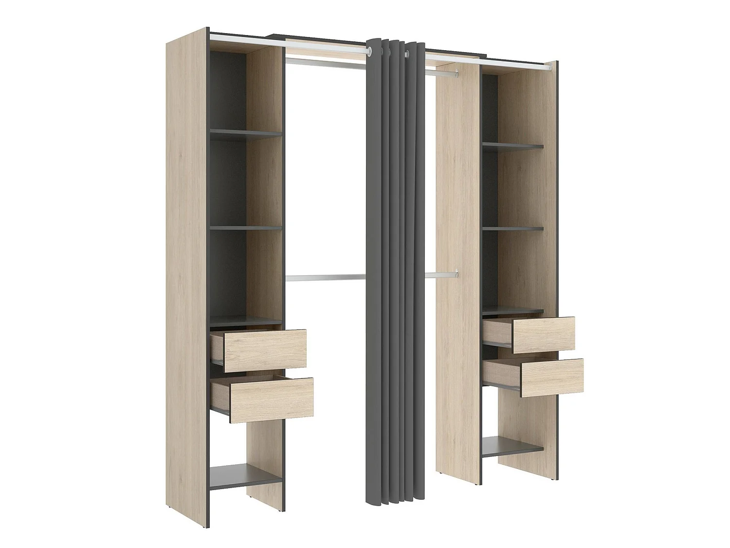 Roupeiro Resegone, Estrutura para guarda-roupa, Cabide aberto, 180x50h205 cm, Carvalho e Antracite