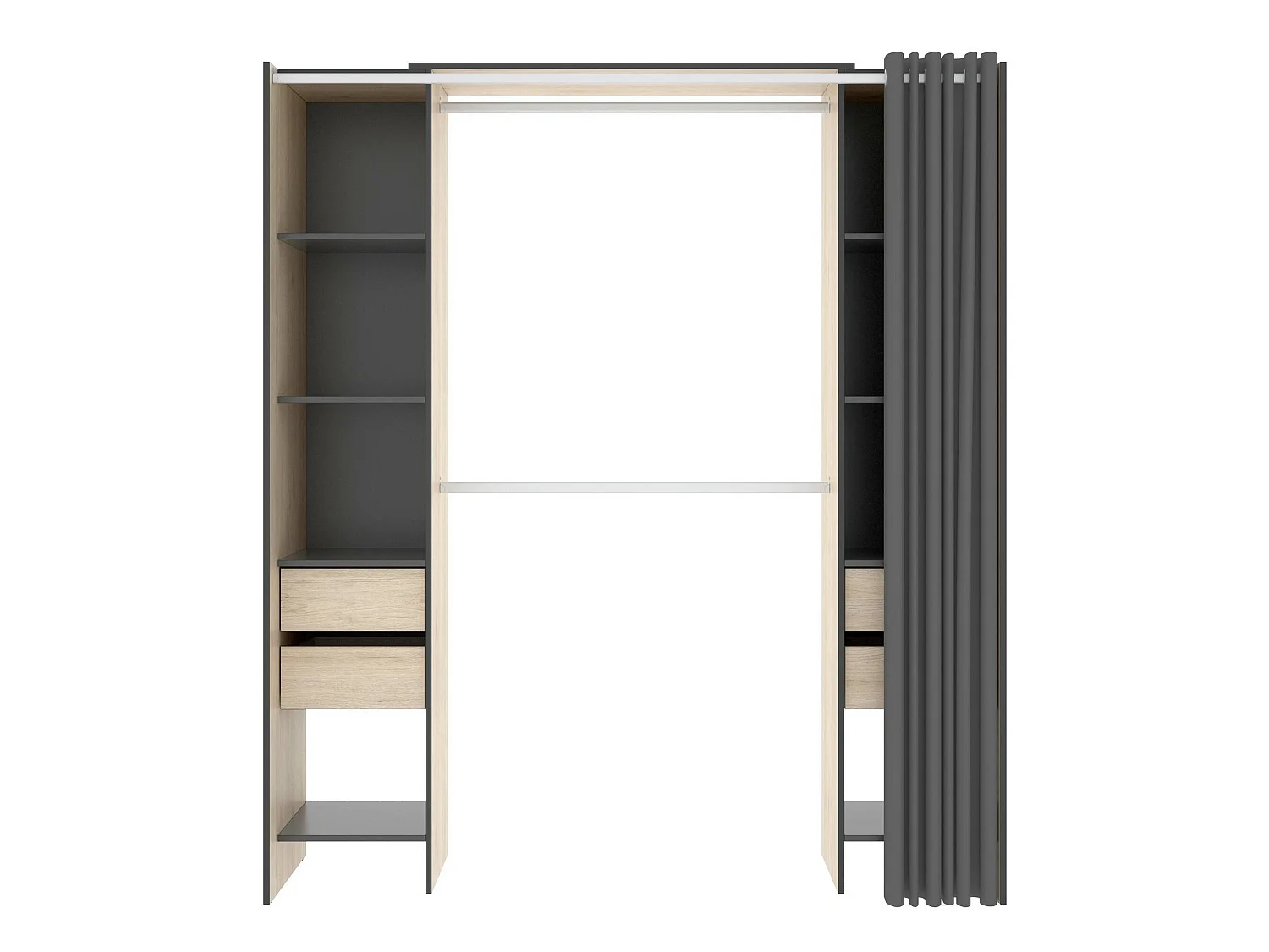 Roupeiro Resegone, Estrutura para guarda-roupa, Cabide aberto, 180x50h205 cm, Carvalho e Antracite