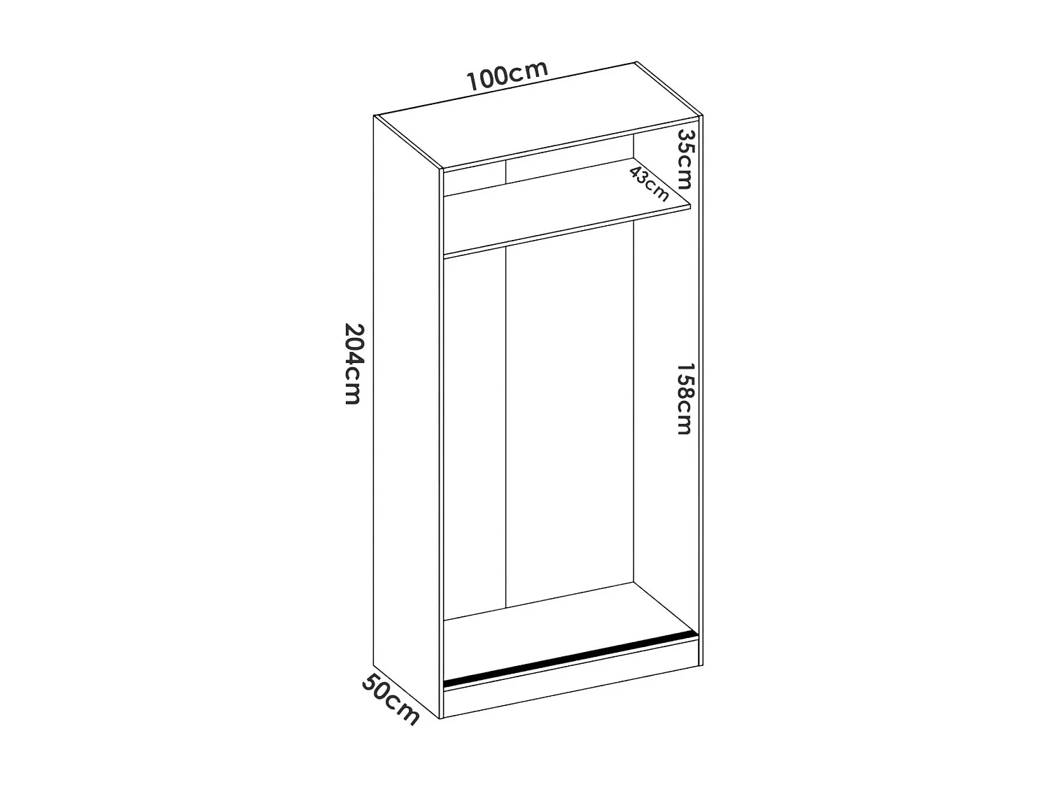 Armário Kilimanjaro, Cabide para quarto, Armário com 2 portas de correr, 100x50h204 cm, Branco