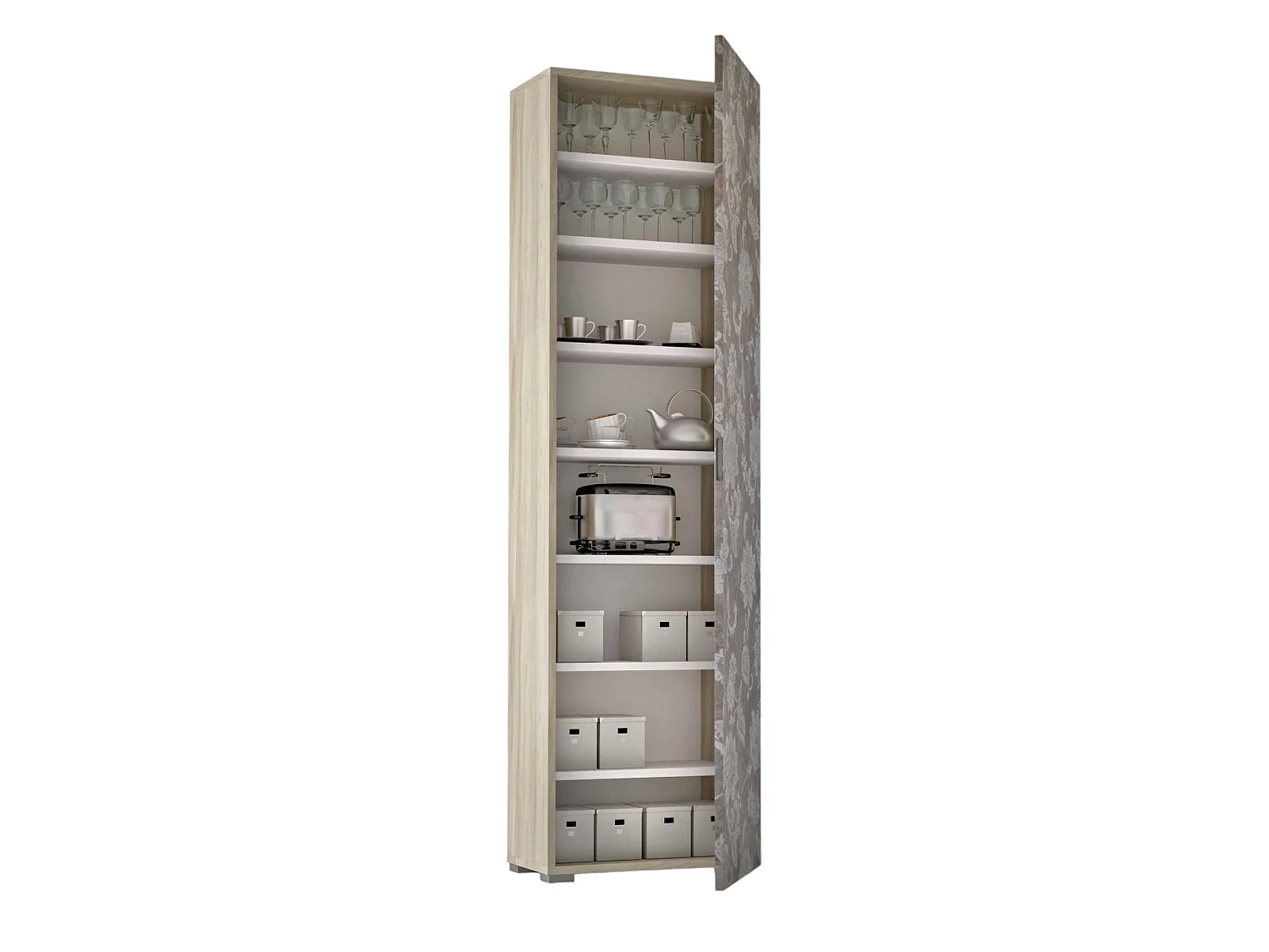 Armario multiusos Ddarbo, Mueble lineal con 1 puerta y 7 baldas, Columna de entrada o baño, zapatero moderno, 100% Made in Italy, 50x30h182 cm, Olmo y fantasía