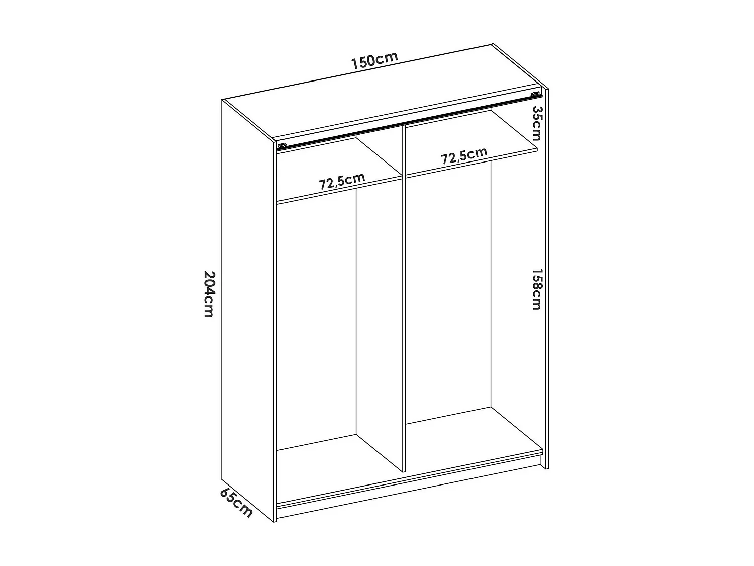 Armoire Nuptse, Cintre pour chambre à coucher, Armoire avec 2 portes coulissantes, 150x65h204 cm, Blanc