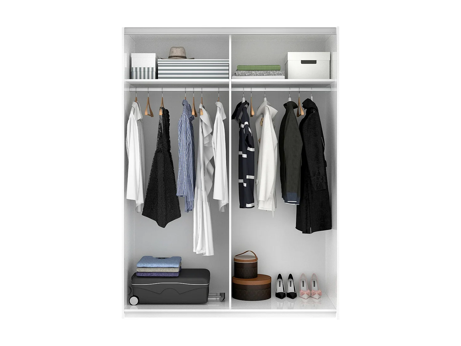 Armoire Nuptse, Cintre pour chambre à coucher, Armoire avec 2 portes coulissantes, 150x65h204 cm, Blanc
