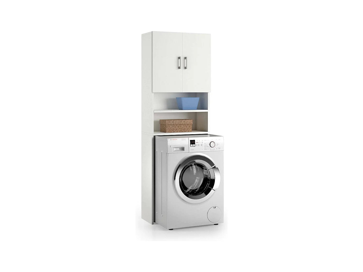 Armoire polyvalente Dabaza, Armoire linéaire avec 2 portes battantes et étagères, Armoire buanderie pour lave-linge, 100% Made in Italy, 65x32h195 cm, Blanc