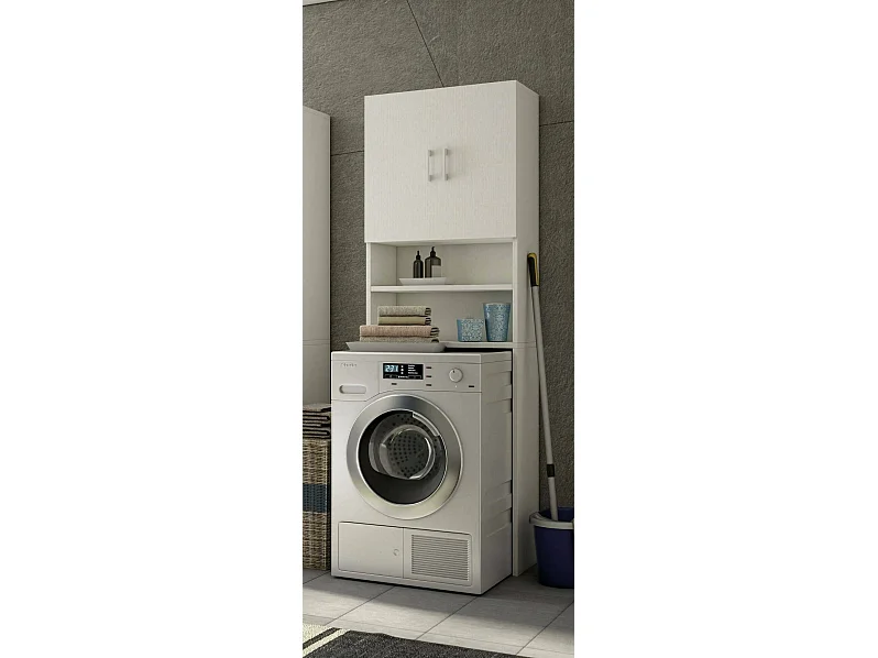 Armoire polyvalente Dabaza, Armoire linéaire avec 2 portes battantes et étagères, Armoire buanderie pour lave-linge, 100% Made in Italy, 65x32h195 cm, Blanc
