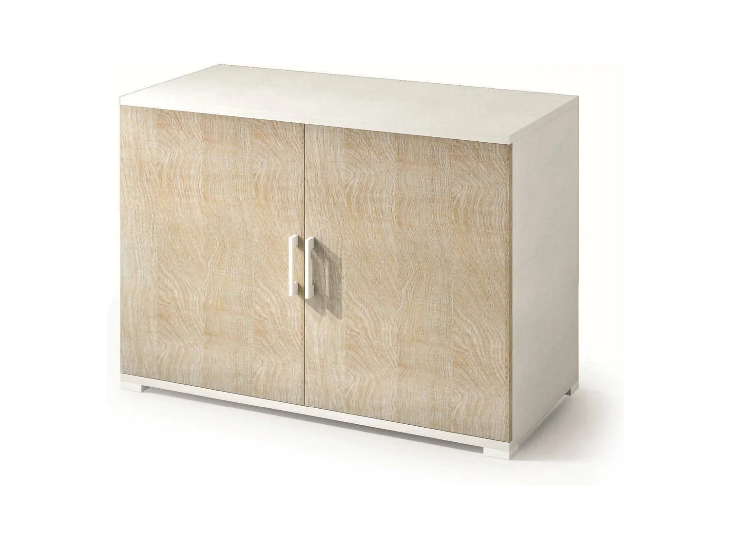 Darc multifunctionele kledingkast, Lineaire kast met 2 draaideuren met plank, Entreekast, Modern schoenenrek, 100% Made in Italy, 90x45h66 cm, Eiken en wit