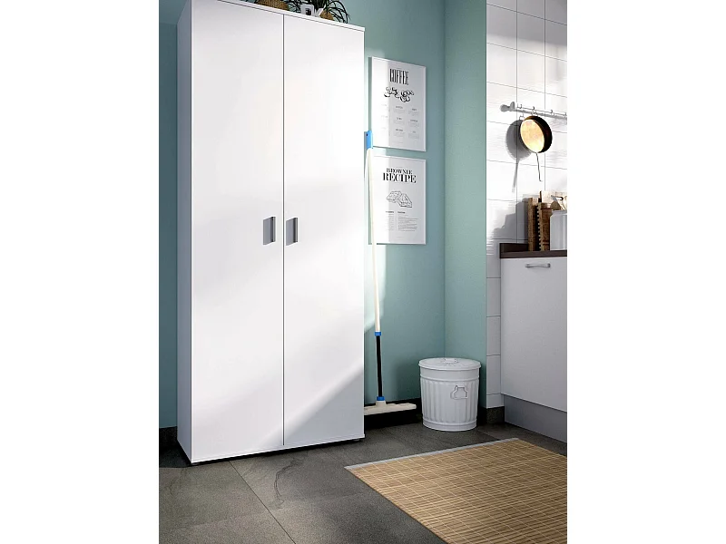 Dmora - Armadio multiuso 2 ante Forcola, Mobile multifunzione porta scope, Guardaroba porta scarpe, 78x35h190 cm, Bianco