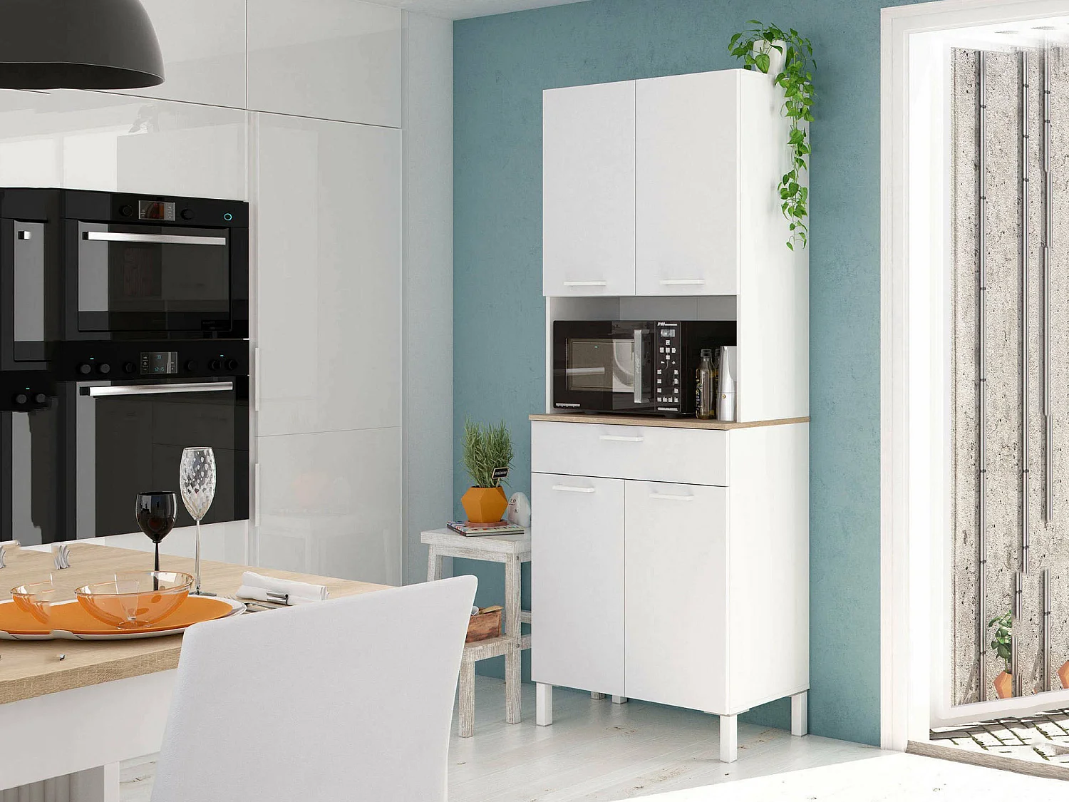 Armadio Multiuso Grande Dicentra, un Cassetto, 40x186h cm Bianco