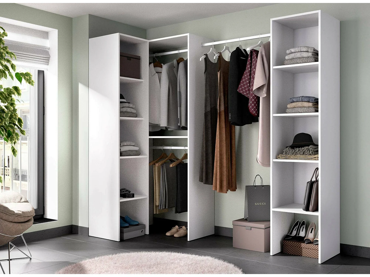 Dmora Guardaroba Grande Plose 79.4x185.5h cm Bianco Appendiabiti 8 Ripiani, Armadio Camera da Letto 10 Vani