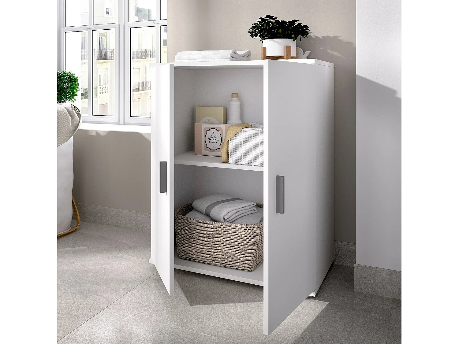 Armario multiusos Dmedr, Mueble zapatero multiusos, Mueble con 2 puertas, 61x35h80 cm, Blanco