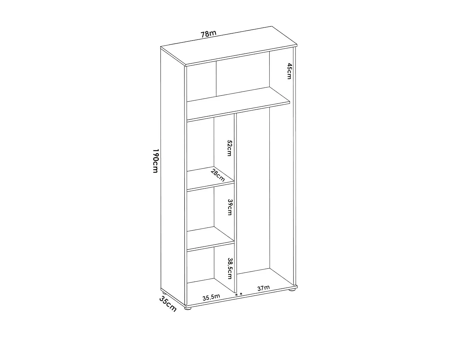 Armoire polyvalente Ddeiol, Armoire porte-balai multifonctionnelle, armoire 2 portes, 78x35h190 cm, Chêne