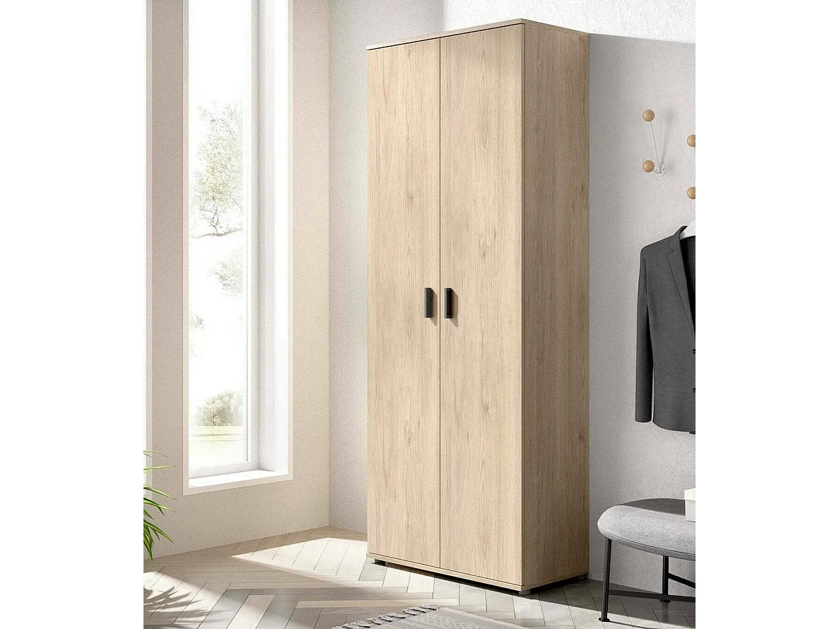 Armoire polyvalente Ddeiol, Armoire porte-balai multifonctionnelle, armoire 2 portes, 78x35h190 cm, Chêne
