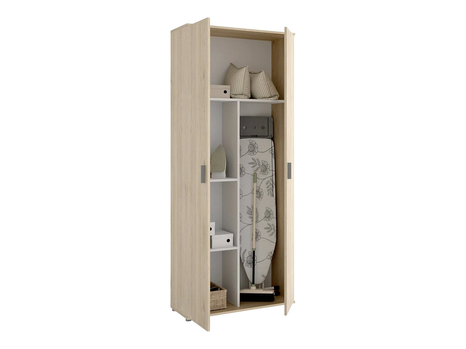 Armário multiuso Ddeiol, Armário porta-vassouras multifuncional, guarda-roupa 2 portas, 78x35h190 cm, Carvalho