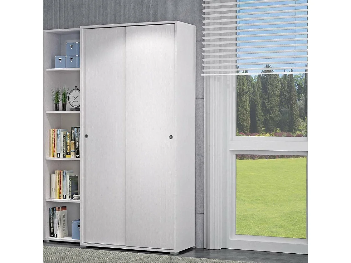 Armoire Dalia, armoire avec 2 portes coulissantes et 4 étagères, mobilier de chambre polyvalent moderne, 100% Made in Italy, 90x45h195 cm, Blanc