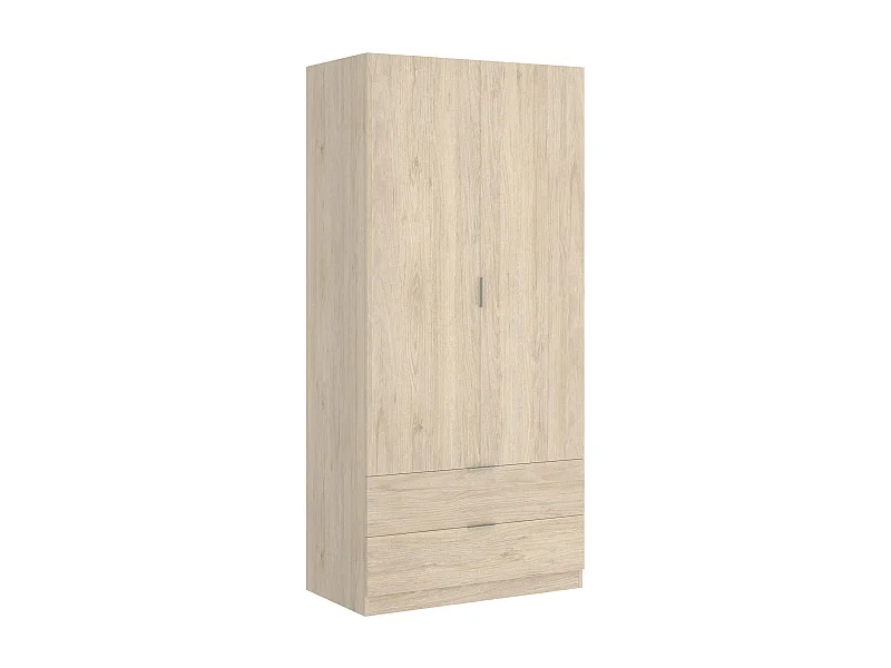 Kleiderschrank Pisanino, Garderobe für Schlafzimmer, Kleiderschrank mit 2 Flügeltüren und 2 Schubladen, 81x52h184 cm, Eiche
