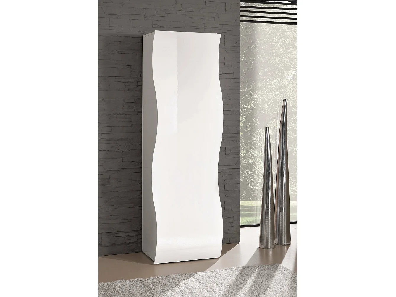 Armoire 1 porte Dgentile, Étagère à chaussures avec 1 porte et 1 étagère, Armoire multifonctionnelle, 100% Made in Italy, 63x40h187 cm, Blanc brillant