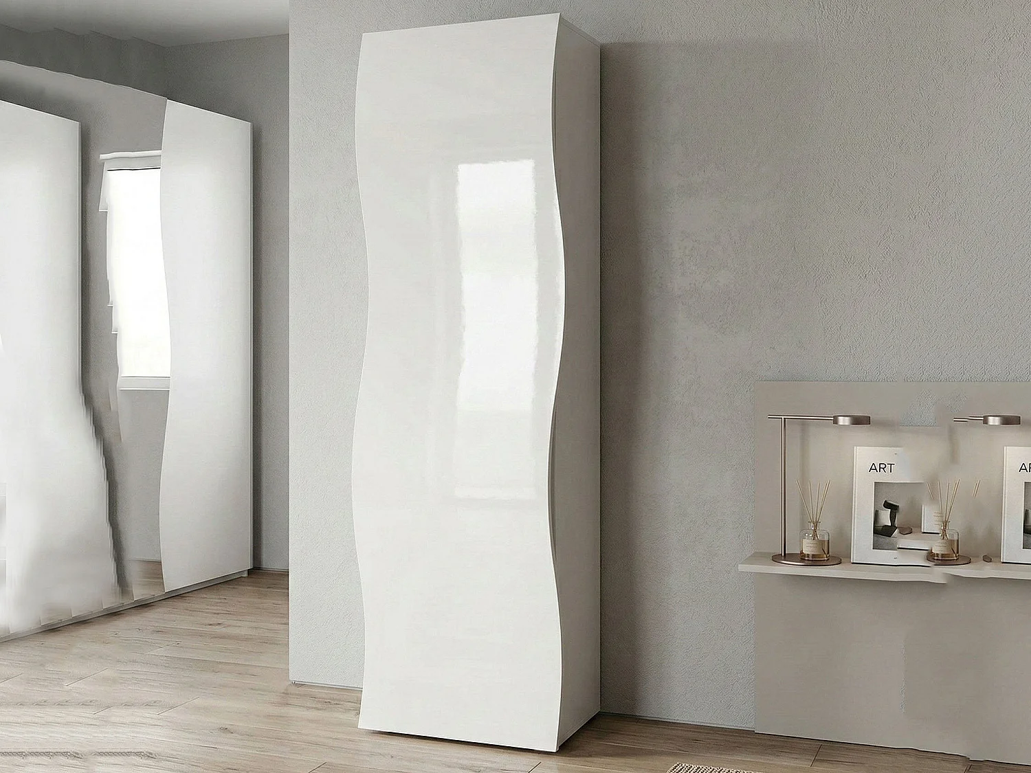 Armoire 1 porte Dgentile, Étagère à chaussures avec 1 porte et 1 étagère, Armoire multifonctionnelle, 100% Made in Italy, 63x40h187 cm, Blanc brillant