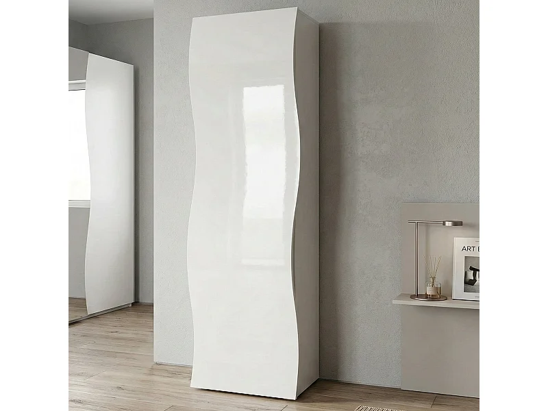 Armoire 1 porte Dgentile, Étagère à chaussures avec 1 porte et 1 étagère, Armoire multifonctionnelle, 100% Made in Italy, 63x40h187 cm, Blanc brillant