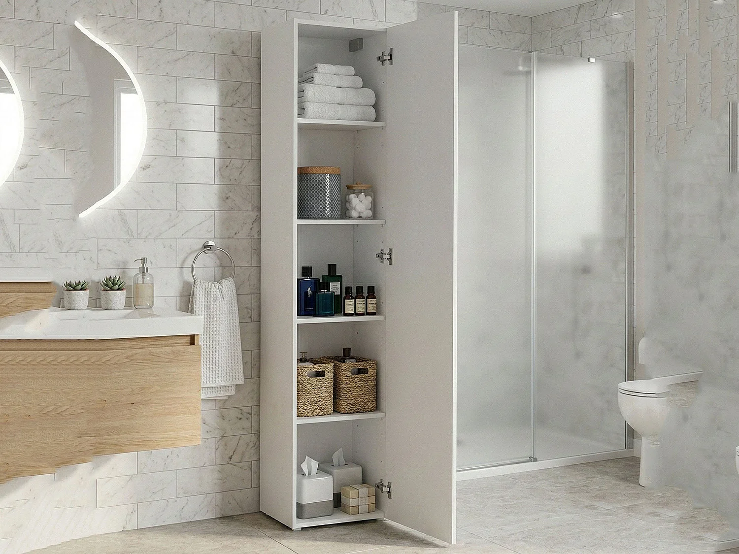 Dgrassi multifunctionele kledingkast, Schoenenrek met 1 deur en 4 planken, Multifunctionele kast, 100% Made in Italy, 40x30h180 cm, Glanzend wit
