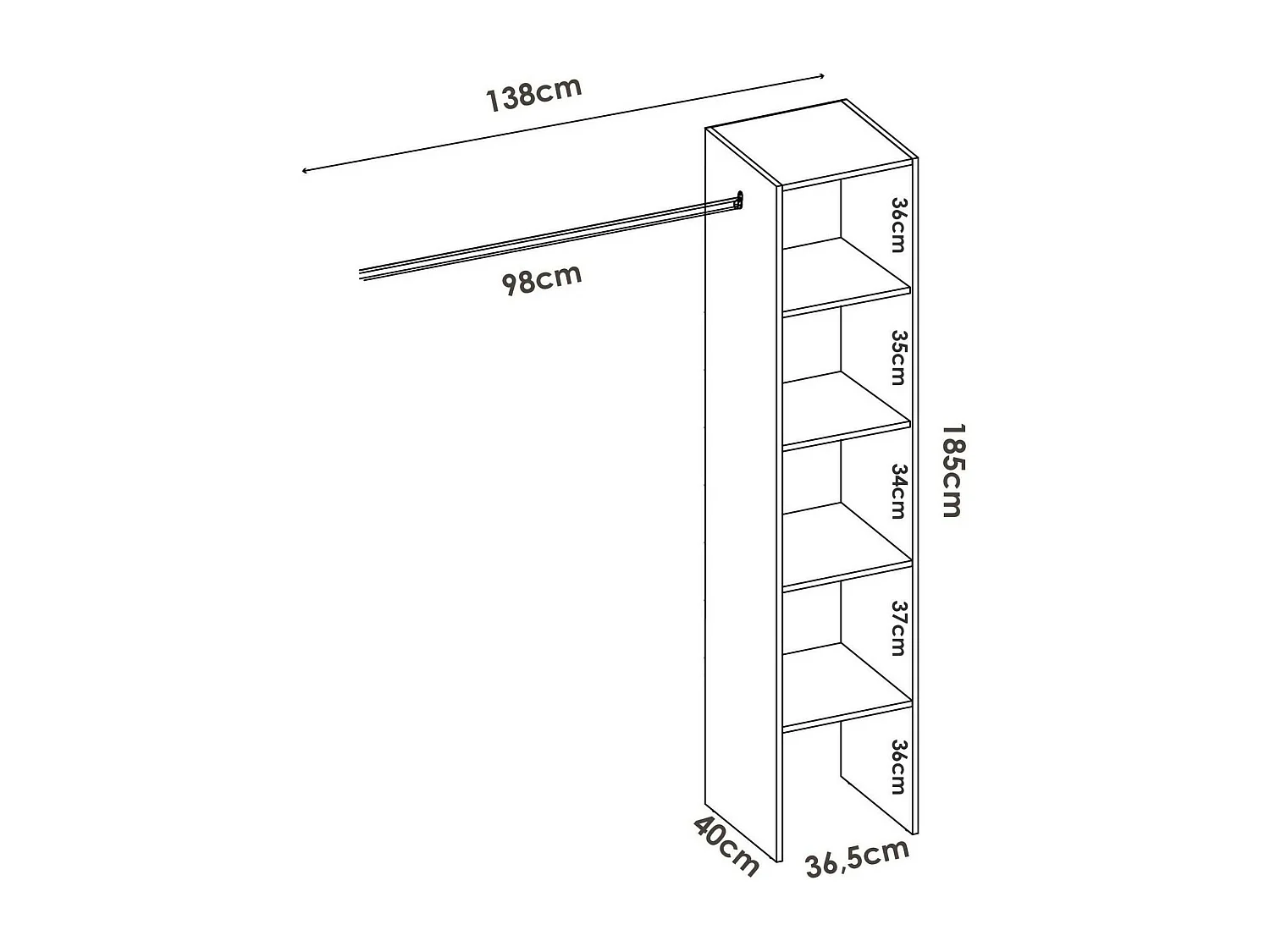 Armoire Presanella, Structure pour dressing, Cintre ouvert, 138x40h186 cm, Blanc