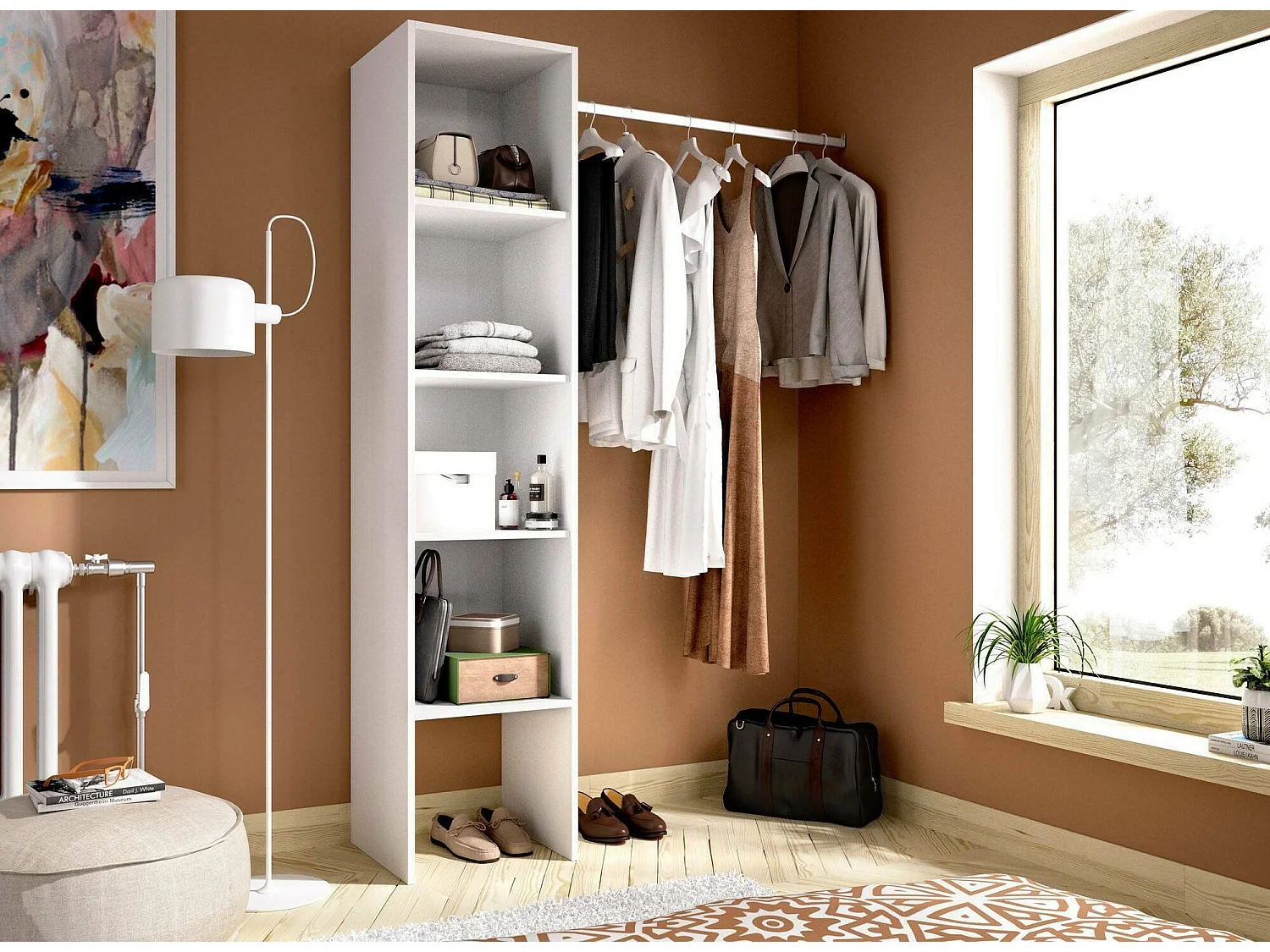 Armoire Presanella, Structure pour dressing, Cintre ouvert, 138x40h186 cm, Blanc