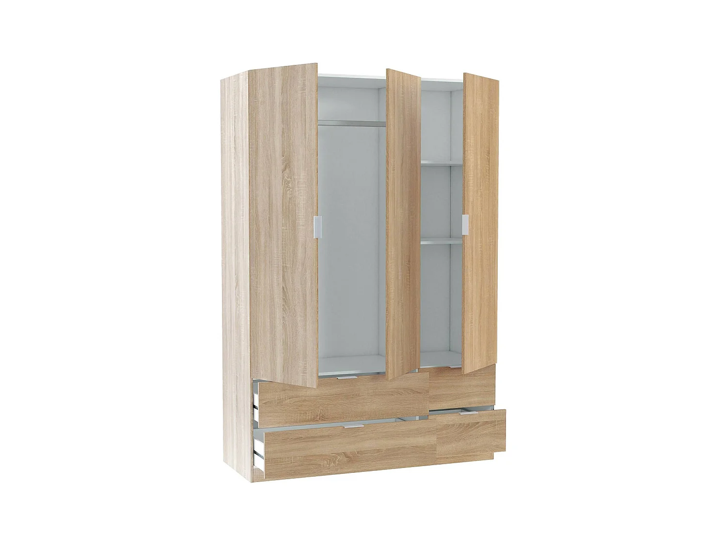 Armoire Weymouth, Armoire de chambre avec 3 portes et 2 tiroirs, Armoire à vêtements, 135x52h200 cm, Chêne
