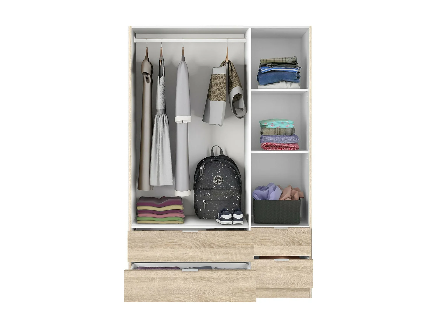 Armoire Weymouth, Armoire de chambre avec 3 portes et 2 tiroirs, Armoire à vêtements, 135x52h200 cm, Chêne